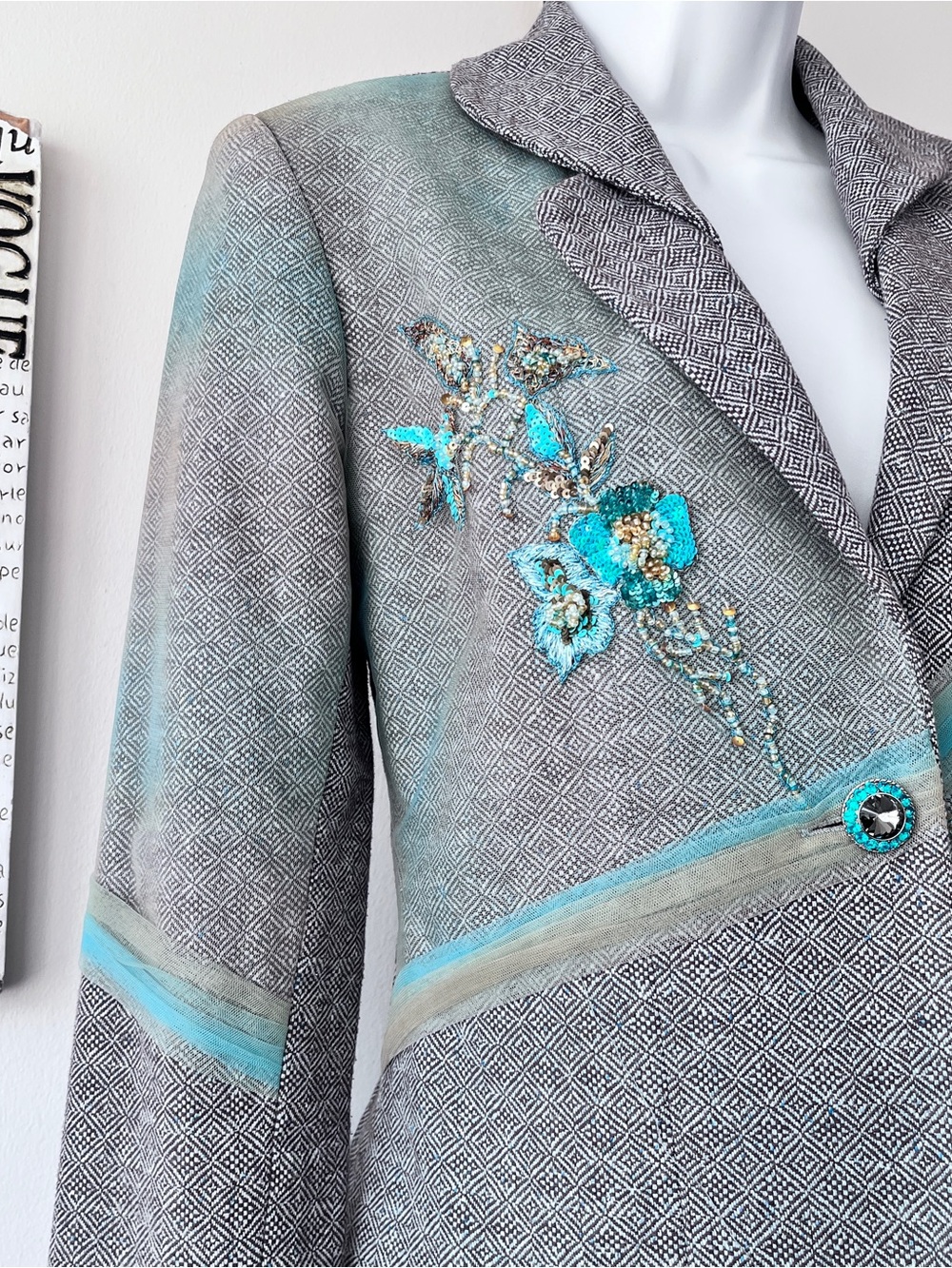 Marisa K Y2K Indie Sleeze Sequin Embellished Women’s Tweed Blazer Size S - Picture 9 of 14